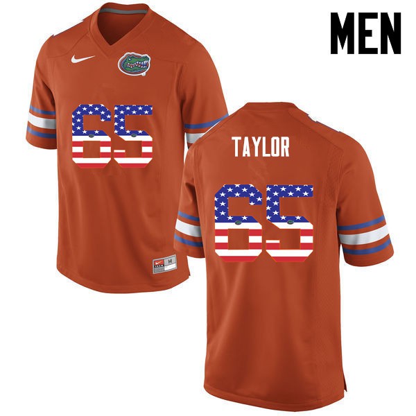 Florida Gators Men #65 Jawaan Taylor College Football USA Flag Fashion Orange